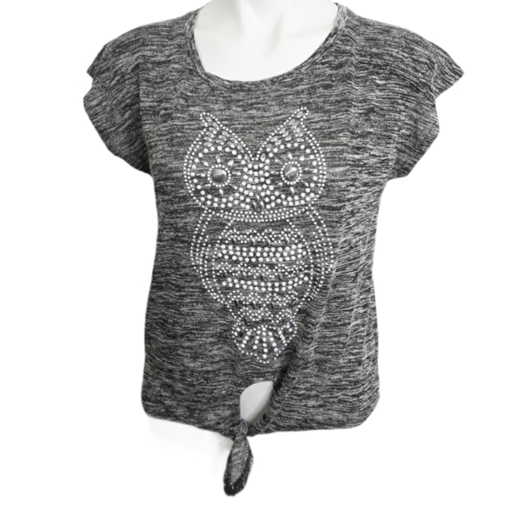 No Boundaries Front Tie Studded Owl Top EUC sz M